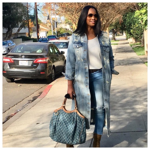 distressed denim trench coat